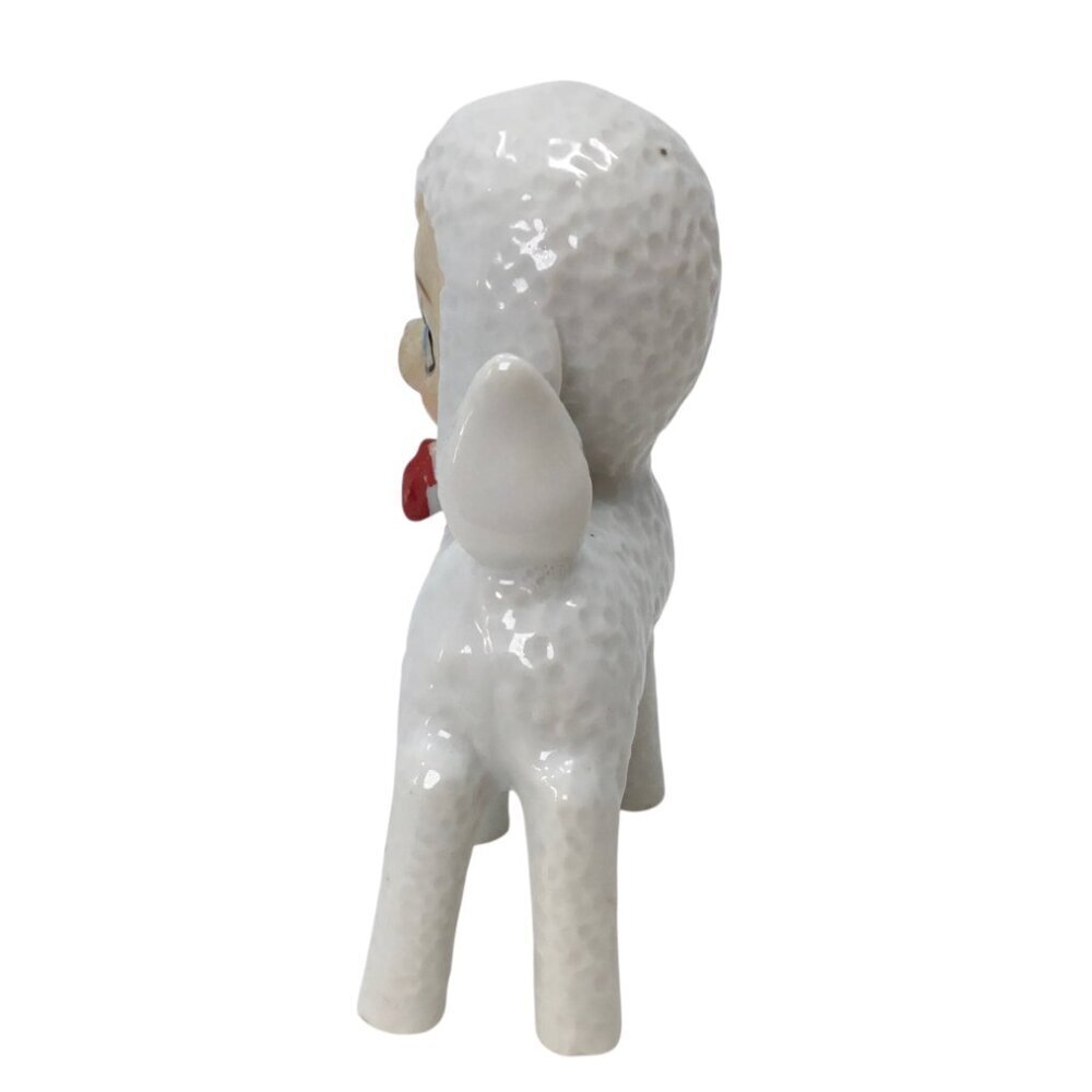 Vintage Athropomorphic White Lamb Red Bow Tie Figure Figurine Japan MCM 50s 60s - Picture 7 of 10